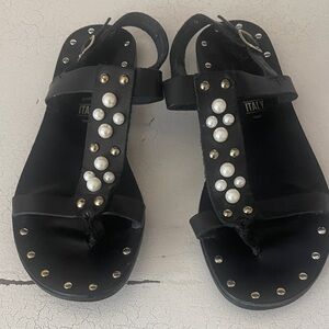 Seychelles Black Sandals with Pearl and Stud Details